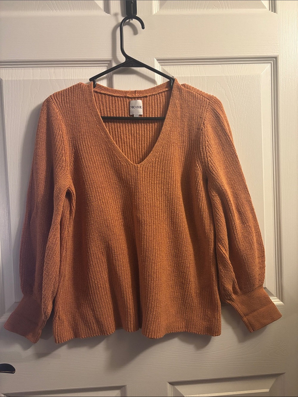 NIC+ZOE Women's V-Neck Sweater - Rust Orange
